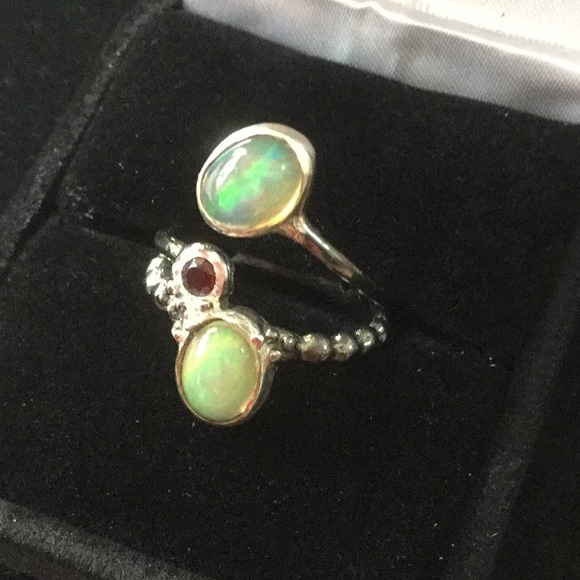 Genuine Opal & Garnet Ring